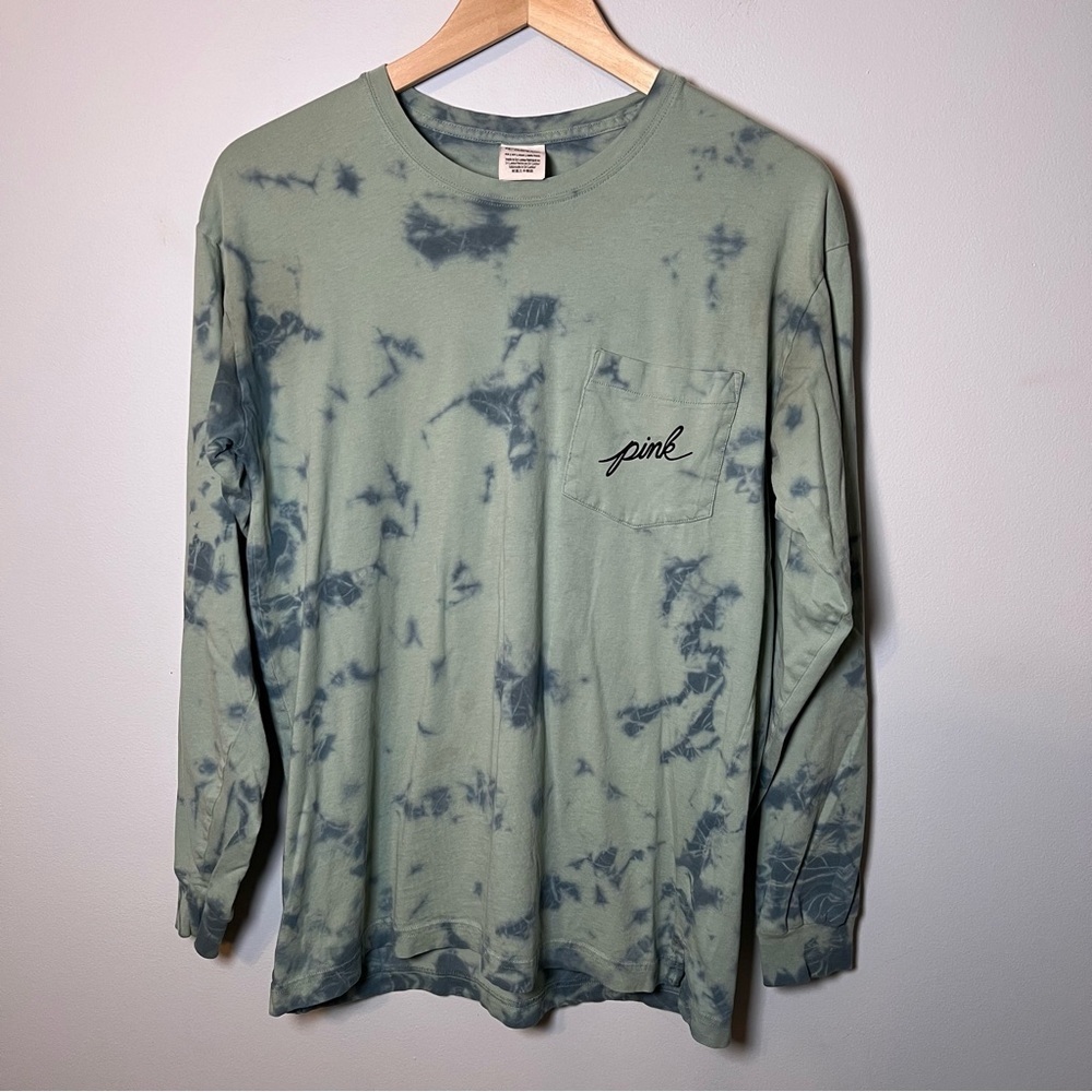 PINK by Victoria’s Secret Tie Dye Shirt Women’s XS Green Blue Long Sleeve